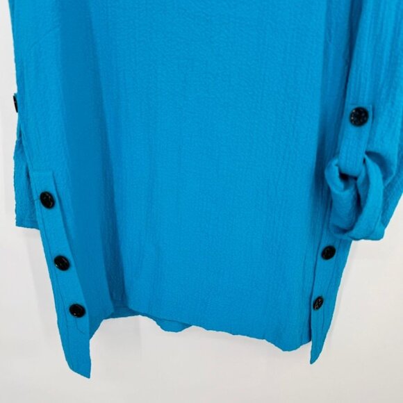 Ali Miles Womens Blue crinkle Tunic Top size large Button Detailing 3/4 sleeve - Picture 6 of 13